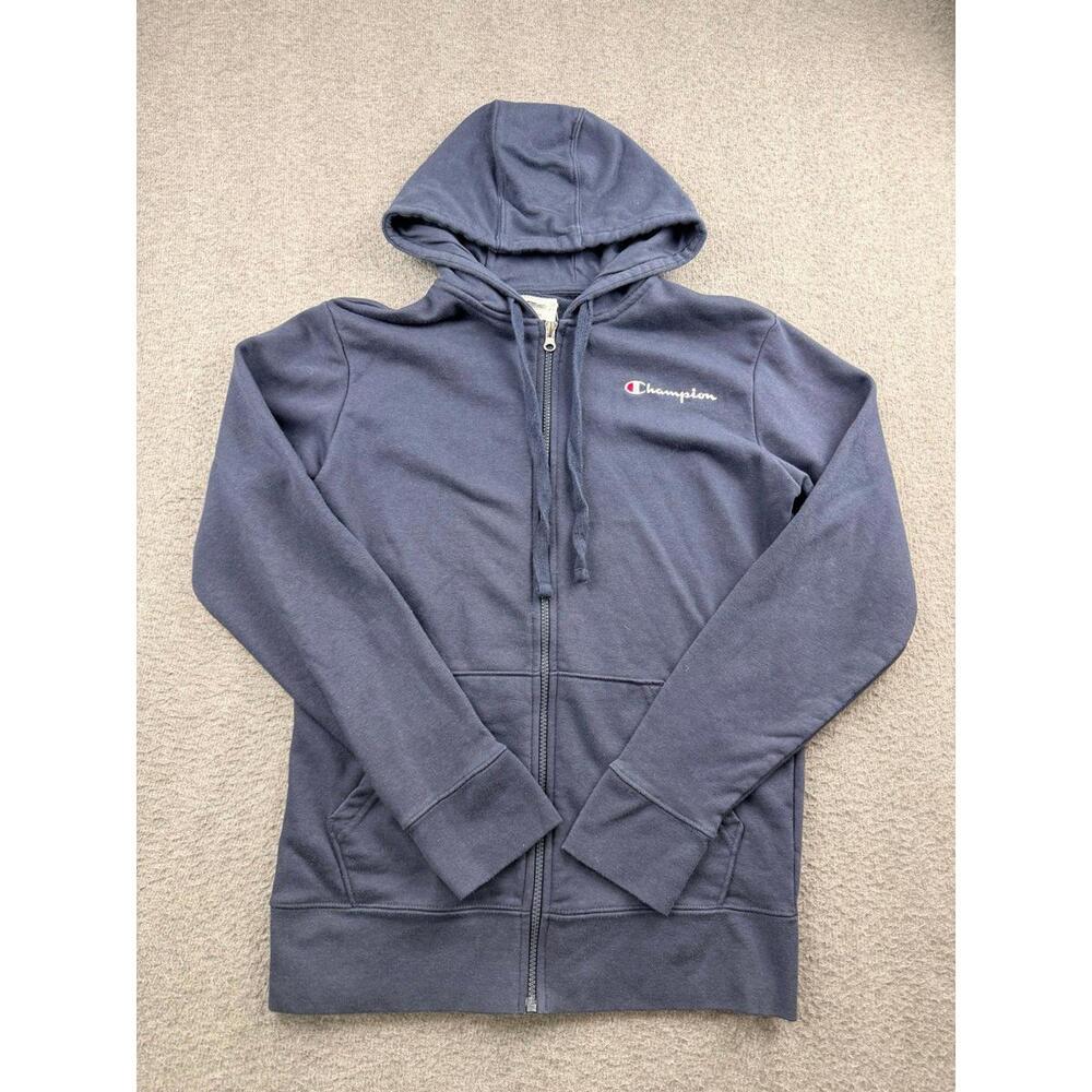 Champion Men's S Small Full-Zip Hoodie Sweatshirt Jacket Navy Blue Logo Fleece